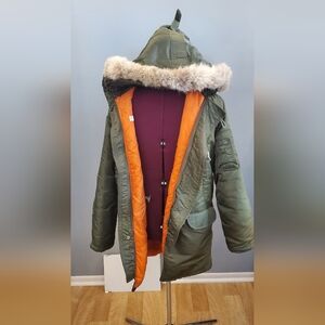 Golden Fleece Green Hooded Parka with Orange Lining
